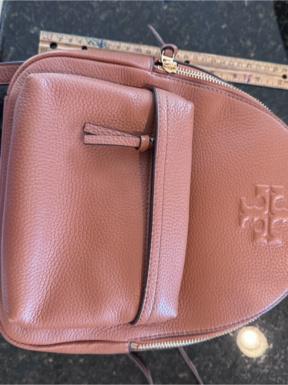 Tory Burch Pink-Tan Pebbled Leather Backpack Crossbody